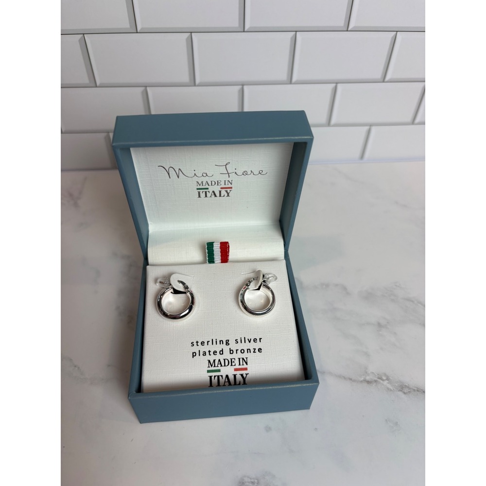 Mia Fiore Sterling Silver Plated Bronze Hoop Earrings Made in Italy Polished New